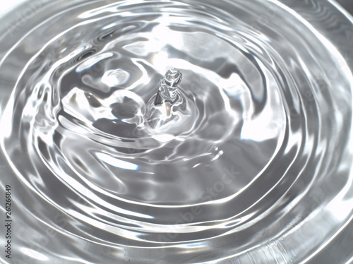 Close-up of Droplet, drop of water with causing ring on the blue water surface background