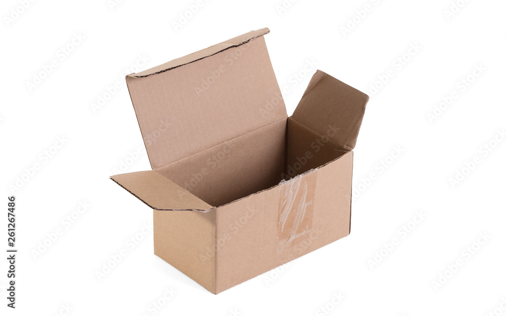 Cardboard box with flip open lid, lid open Cardboard box with flip open lid, lid open