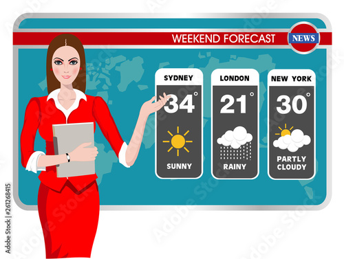 Vector illustration of a TV weather reporter at work 