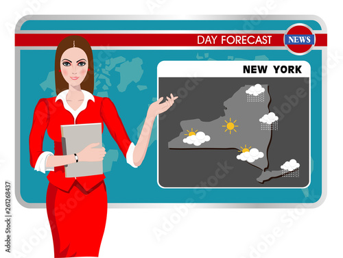 Vector illustration of a TV weather reporter at work 