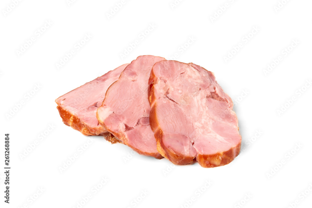 Smoked ham isolated on white background.