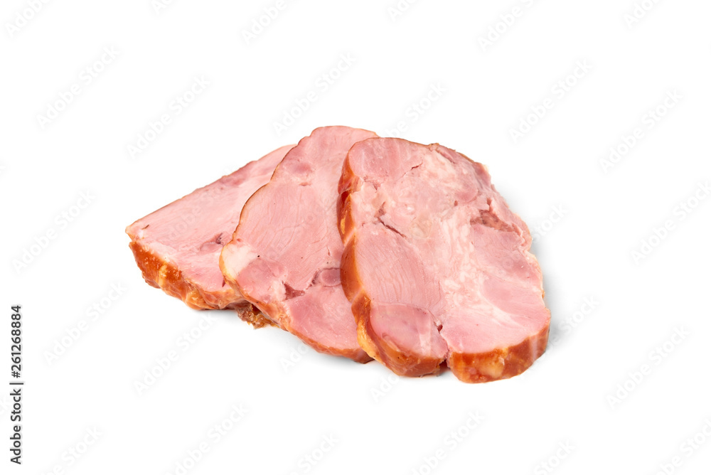 Smoked ham isolated on white background. Smoked ham isolated on white background.