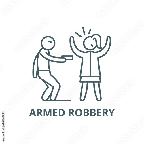 Armed robbery line icon, vector. Armed robbery outline sign, concept symbol, illustration