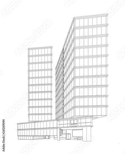 3d wireframe of building. sketch design.Vector