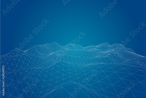 3D wireframe of contour swirl. Abstract wireframe background.