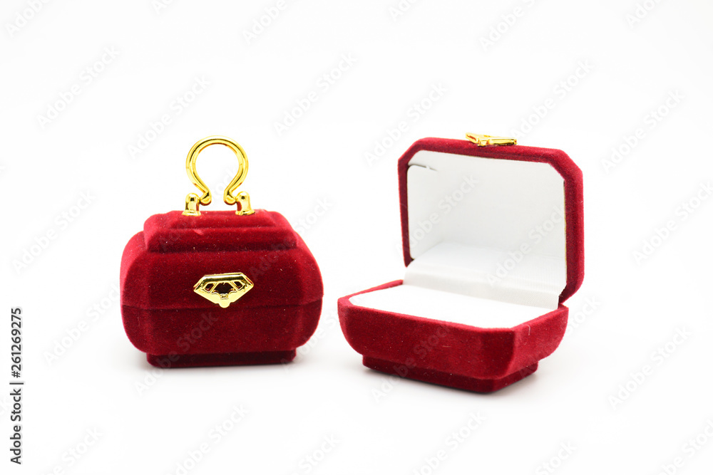 Red velvet box for the ring, fancy ring box, isolated over the white background. Mini red purse ring box.. Red velvet box for the ring, fancy ring box, isolated over the white background. Mini red purse ring box..
