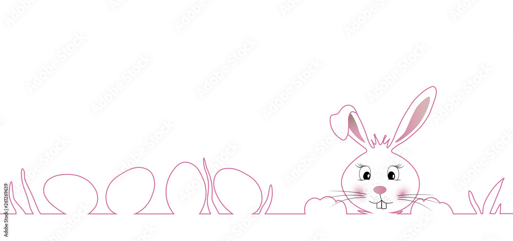 Fototapeta premium Rosaroter Osterhase mit Eiern als Silhouette