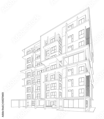3d wireframe of building. sketch design.Vector