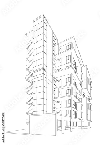 3d wireframe of building. sketch design.Vector