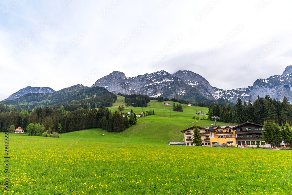 Amazing panoramic view of Abtenau, small village in the mountains in Austria.