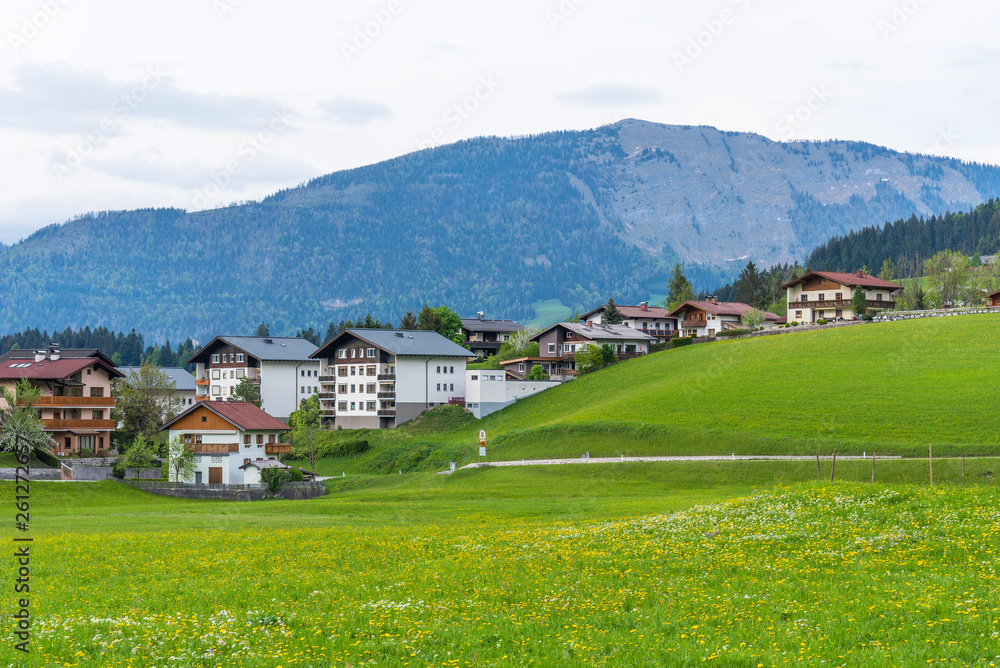 Amazing panoramic view of Abtenau, small village in the mountains in Austria.