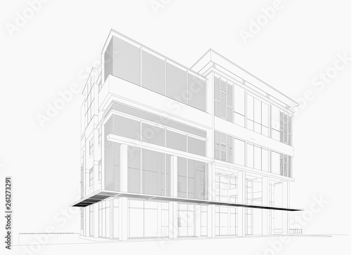 3d wireframe of building. sketch design.Vector