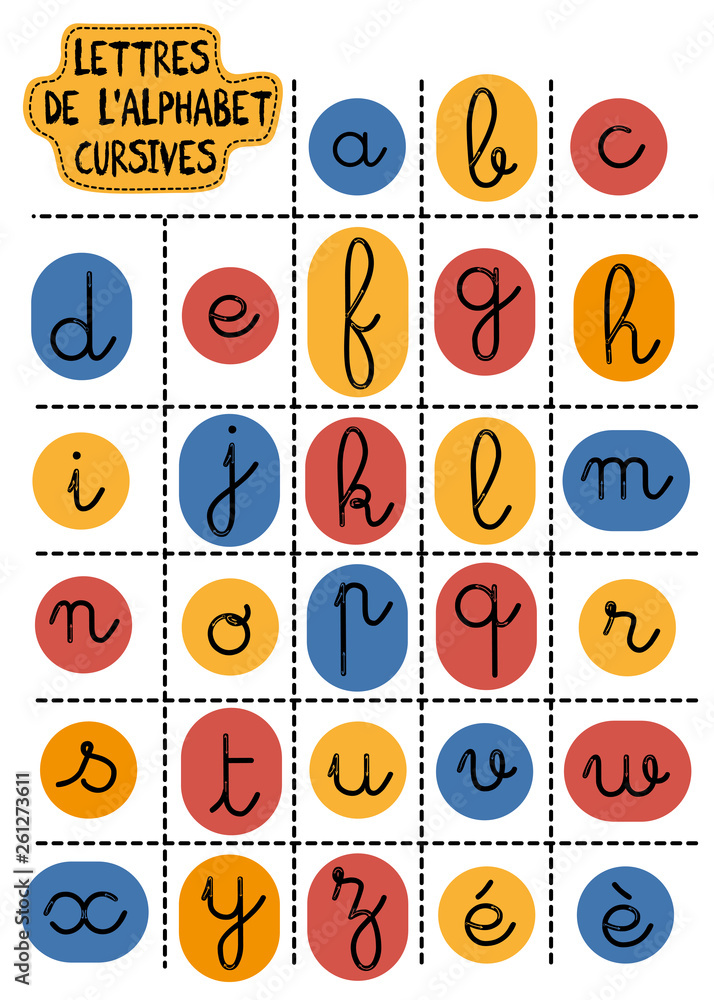 Les lettres de l'alphabet cursives in french and it means Alphabet  cursive letters / A b c french cursive alphabets stickers and icons Stock  Vector