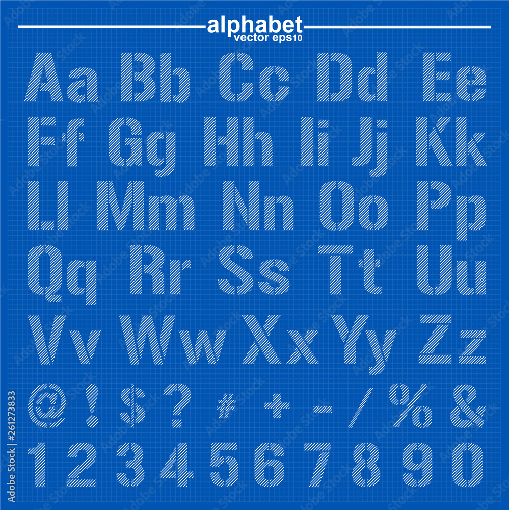 Blueprint style sketch font alphabet. vector eps10 Blueprint style sketch font alphabet. vector eps10
