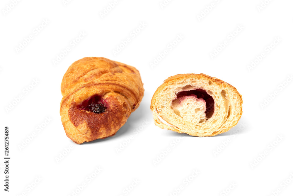 Croissant with jam isolated on white background. Croissant with jam isolated on white background.