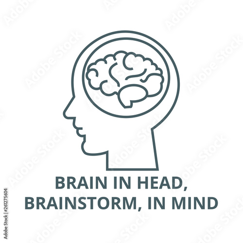 Brain in head,brainstorm, in mind line icon, vector. Brain in head,brainstorm, in mind outline sign, concept symbol, illustration