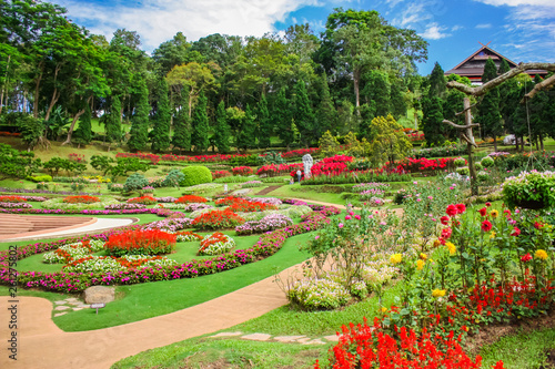 beautiful garden with flowers in Thailand