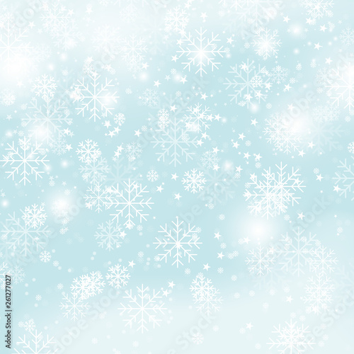 Winter pattern Christmas snowflakes on blue background vector illustration. New Year snowfall seamlessly wallpaper gradient vector image