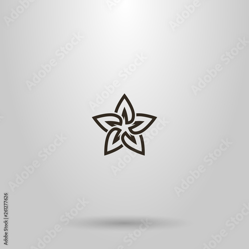 black and white simple vector line art sign of a star-shaped flower with five petals