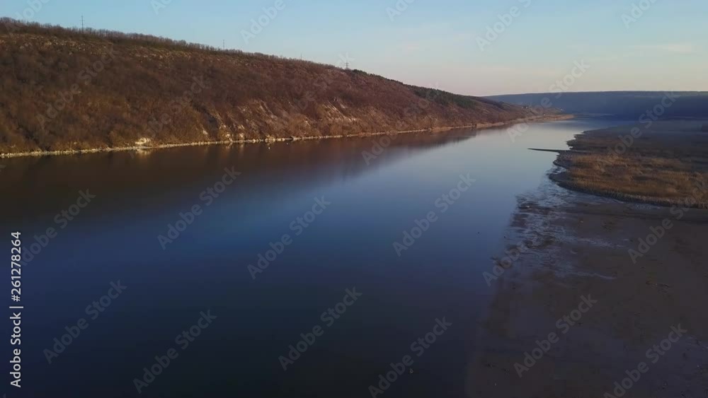 Blue river water surface, aerial view from the drone. Dniester river. Moldova republic of. 4K. Blue river water surface, aerial view from the drone. Dniester river. Moldova republic of. 4K.