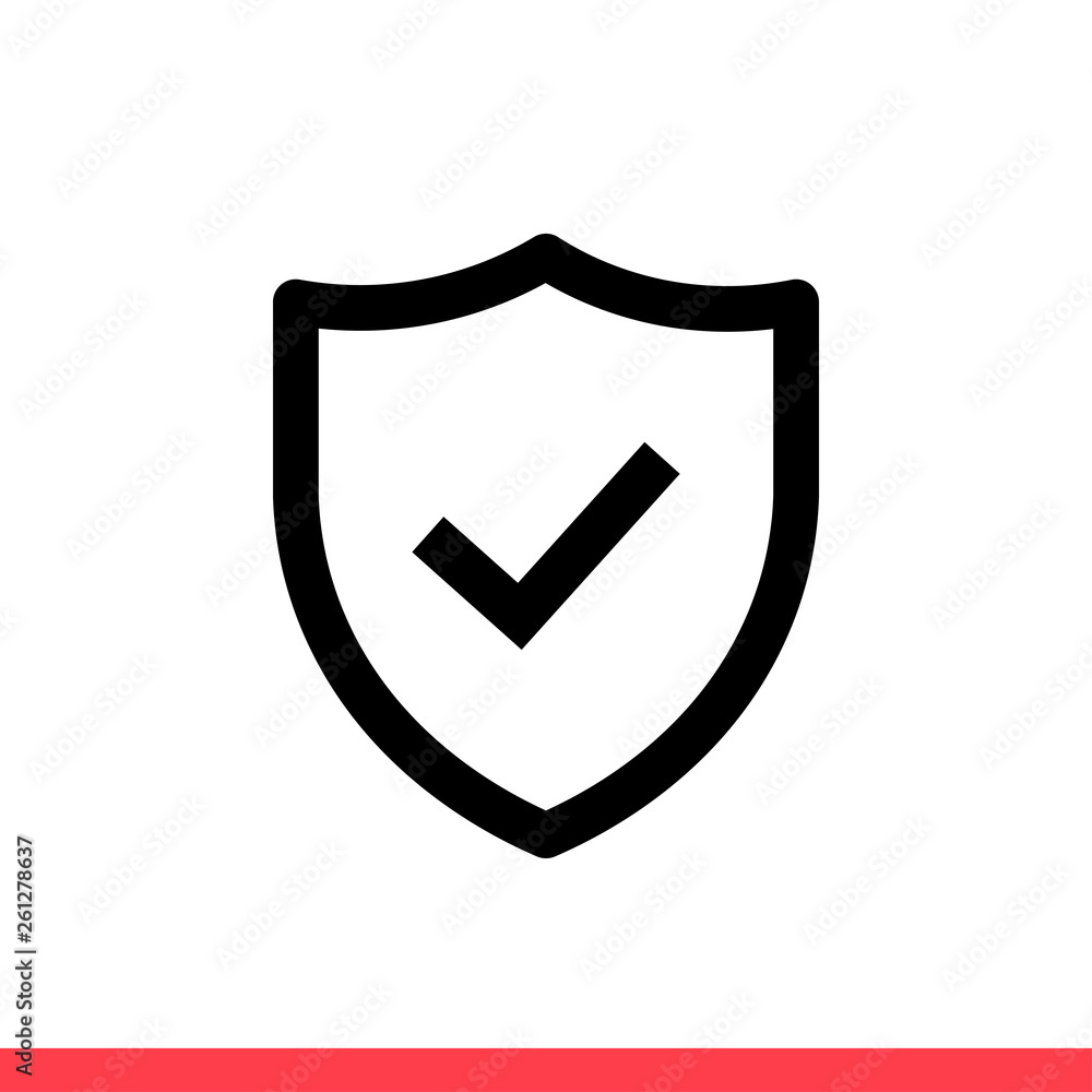 Shield with check icon vector isolated on white background, safety symbol Shield with check icon vector isolated on white background, safety symbol