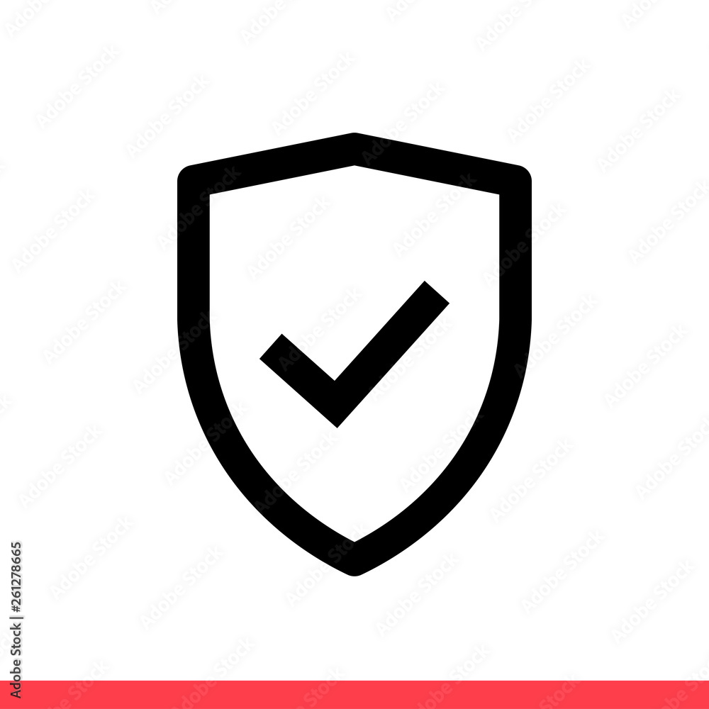 Shield with check icon vector isolated on white background, safety symbol Shield with check icon vector isolated on white background, safety symbol