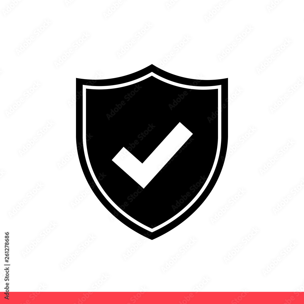 Shield with check icon vector isolated on white background, safety symbol Shield with check icon vector isolated on white background, safety symbol
