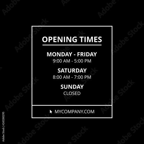 Vector Opening Times Rectangle Design Detailed with Website