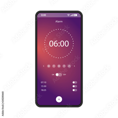 Alarm clock app smartphone interface vector template