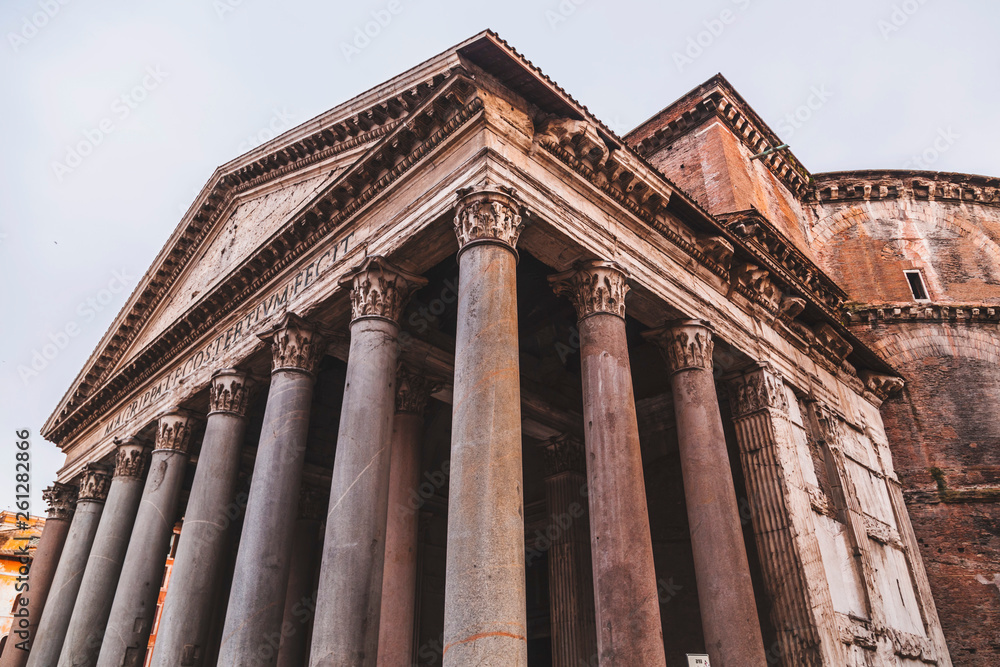 Exterior view of the historical Pantheon in Rome, Italy