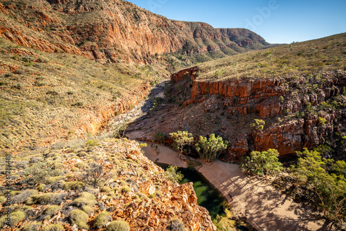 Top scenic panorama of Ormiston gorge in the West MacDonnell Ranges in outback Australia