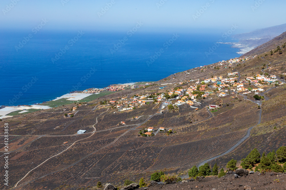 View of the Atlantic coast from San Antonio volcano at Fuencaliente, La Palma, Canary Islands. Spain.