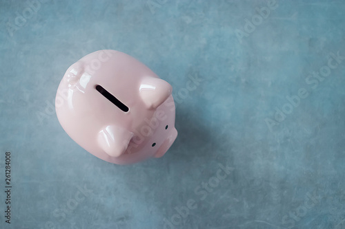 Pink piggy bank on a gray background.