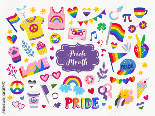 Vector collection of LGBTQ community symbols. Hand drawn icon set