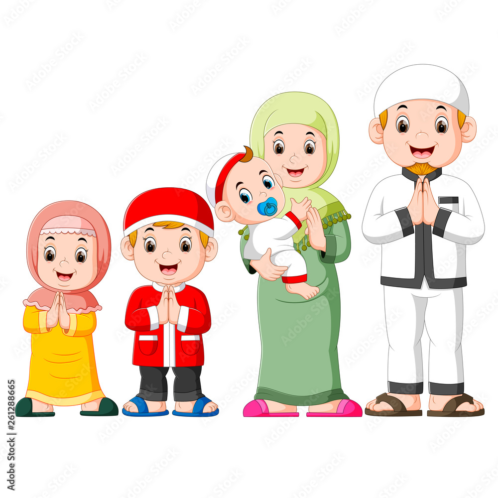A happy family are celebrating ied mubarak with their three children A happy family are celebrating ied mubarak with their three children