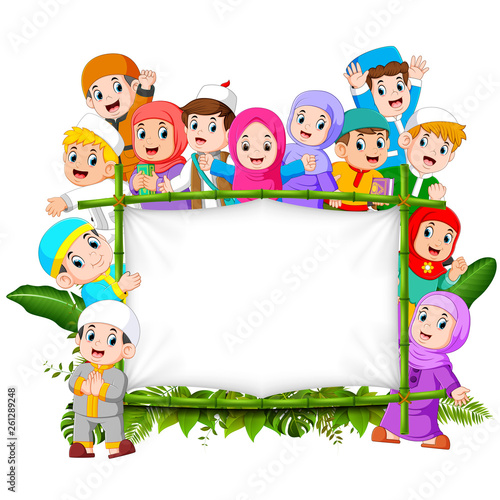 Wallpaper Mural A big happy family are holding the jungle wooden banner Torontodigital.ca