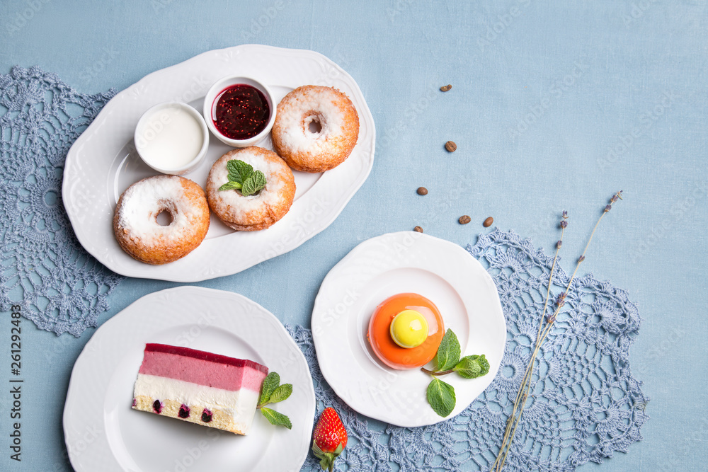Cake, a piece of cake with cream. Free space for text. Concept serving Cake, a piece of cake with cream. Free space for text. Concept serving