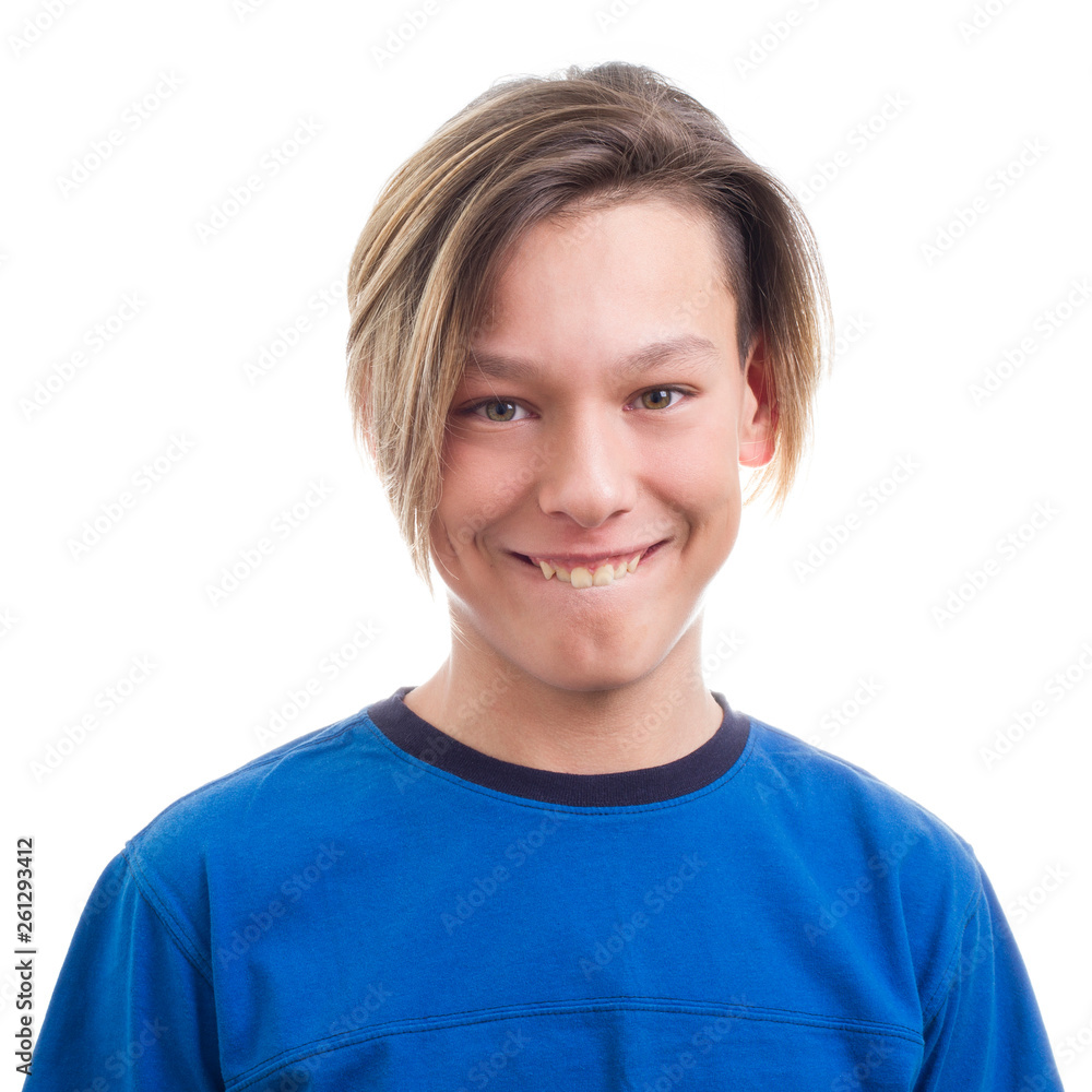 teenager making faces on white background close-up teenager making faces on white background close-up