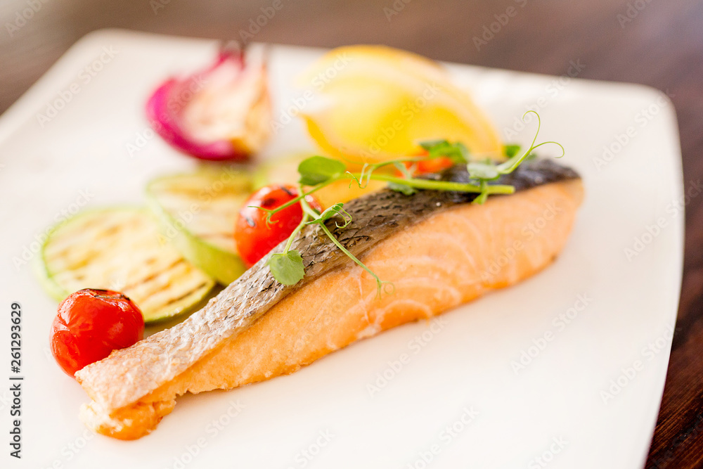 fish steak, asparagus, vegetables and spices. fish steak, asparagus, vegetables and spices.