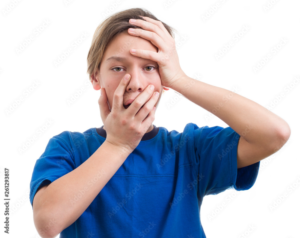 teenager making faces on white background close-up teenager making faces on white background close-up