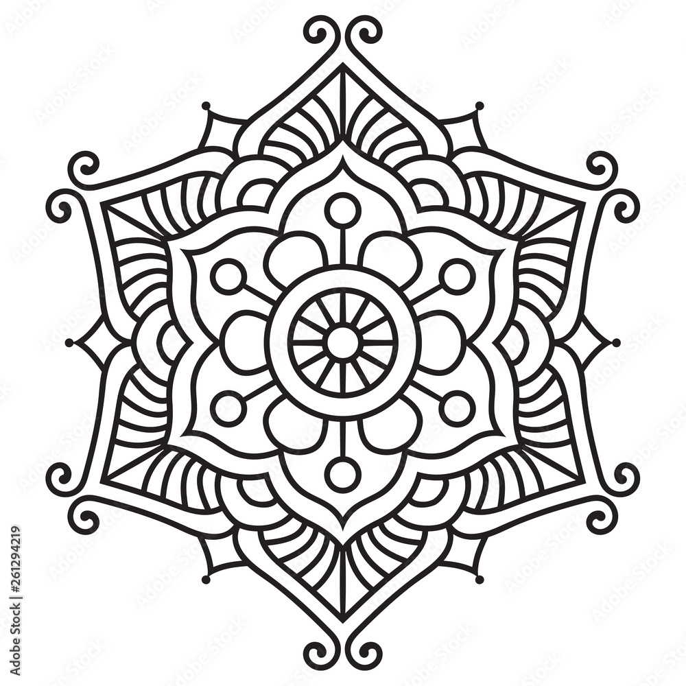 Black and white mandala vector isolated on white. Vector hand drawn circular decorative element. Black and white mandala vector isolated on white. Vector hand drawn circular decorative element.
