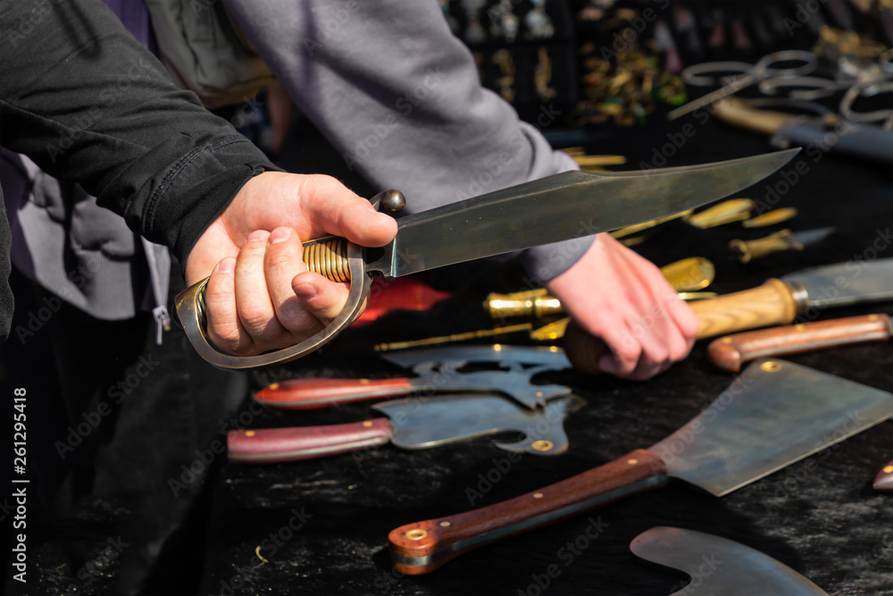 large sharp knife saber handle hilt ridge arm protection weapon selection counter blacksmith gunsmith large sharp knife saber handle hilt ridge arm protection weapon selection counter blacksmith gunsmith