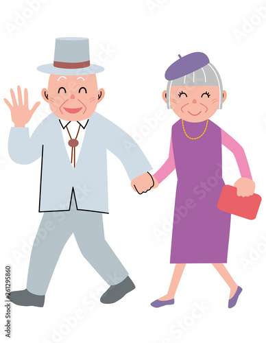 Walking old man and woman