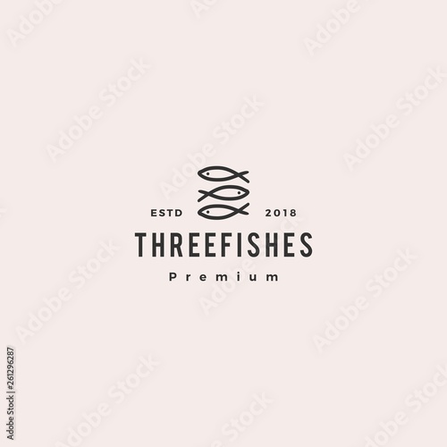 doodle triple three fish logo vector icon illustration