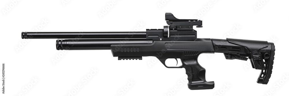pneumatic rifle with collimator sight isolated on white pneumatic rifle with collimator sight isolated on white