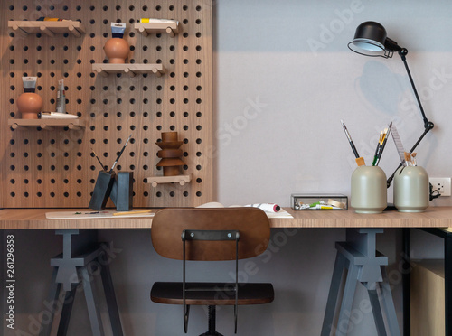 modern wooden study desk in kid's bedroom