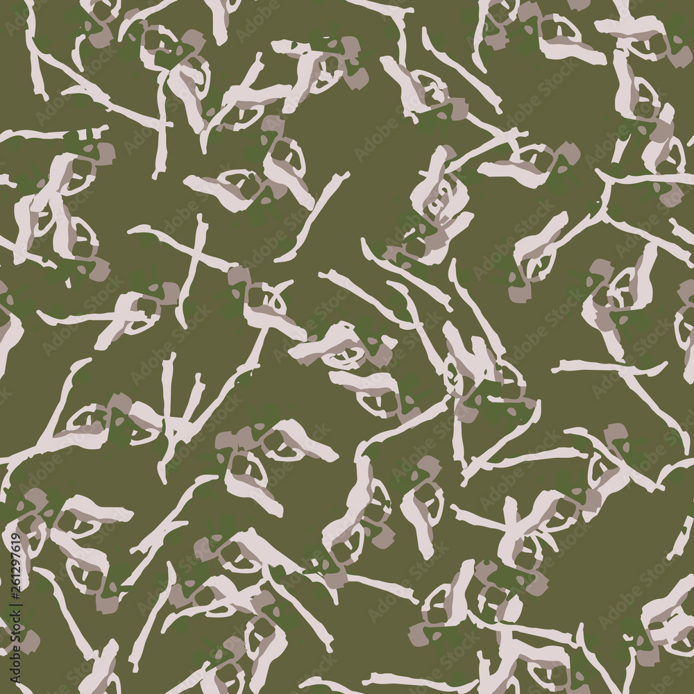 Swamp camouflage of various shades of green, brown and beige colors