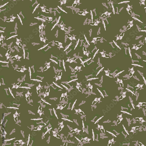 Swamp camouflage of various shades of green  brown and beige colors