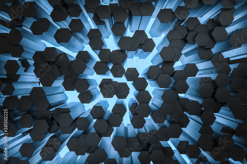 3d rendering, dark hexagonal background, sci-fi background