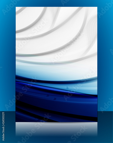 Abstract glossy wavy lines minimal concept background. Vertical A4 page size brochure & flyer cover template.